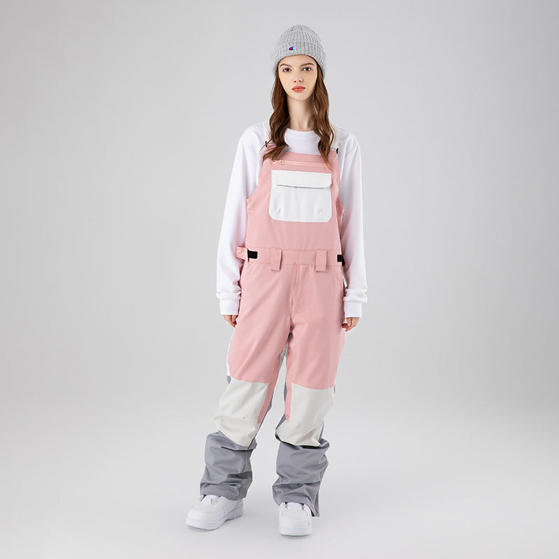 Veneer Strap Waterproof And Hard-wearing Contrast Color Ski Suit