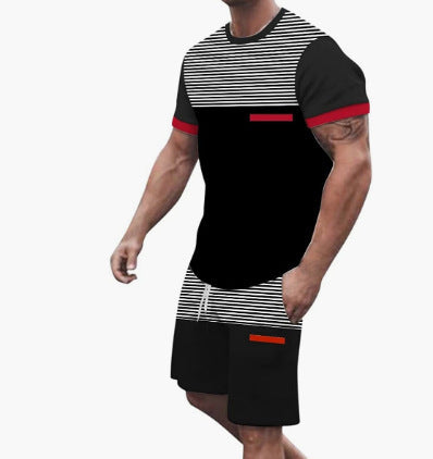 Fashion Personality Men's Casual Printed T-shirt Suit