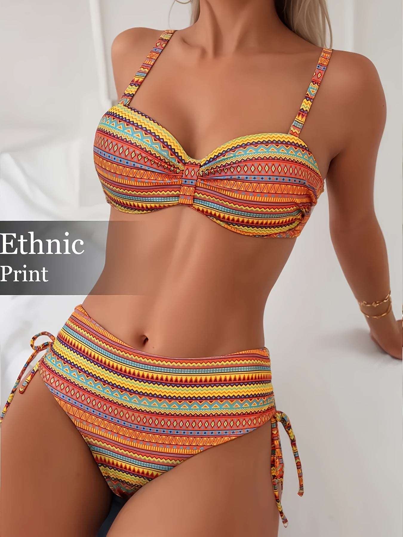 Printed Split Strap Bikini High Waist European And American