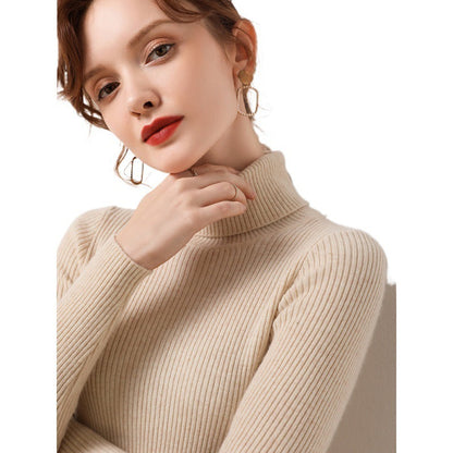 Simple Temperament High Collar Sweater Women's FallWinter Slim Short Pullover