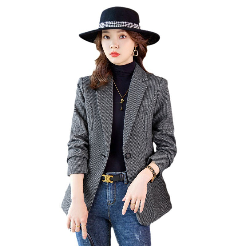 Women's Fashion Houndstooth Small Suit Jacket