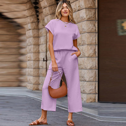 Solid Color Texture Fashion Women's European And American Leisure Two-piece Set