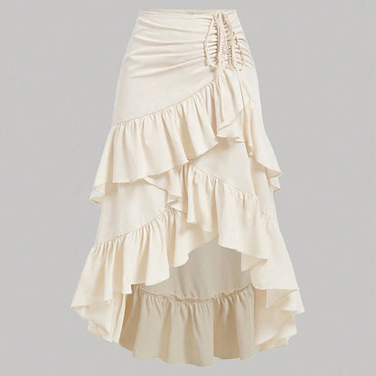 Asymmetric Hem High Waist Tied Lotus Leaf Hem Skirt
