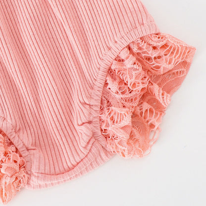 Mesh Smocking Sling Top Harem Pants Lace Two-piece Set