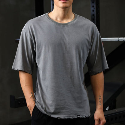 Men's Loose Short Sleeve Ripped Cotton