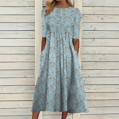 Summer New Mid-waist Women's Round Neck 3D Printing Dress