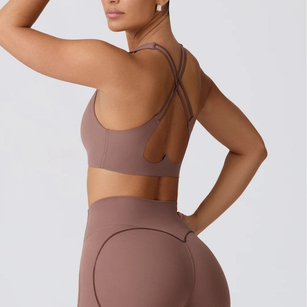 Yoga Suit Peach Hip Nude Feel High Waist Shorts Sports Top Two-piece Set