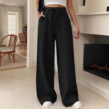 European And American Women's Clothing Casual Wide Leg Lace-up Pocket Casual Pants