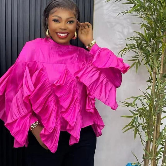 Irregular Ruffled Long-sleeved Chiffon Shirt