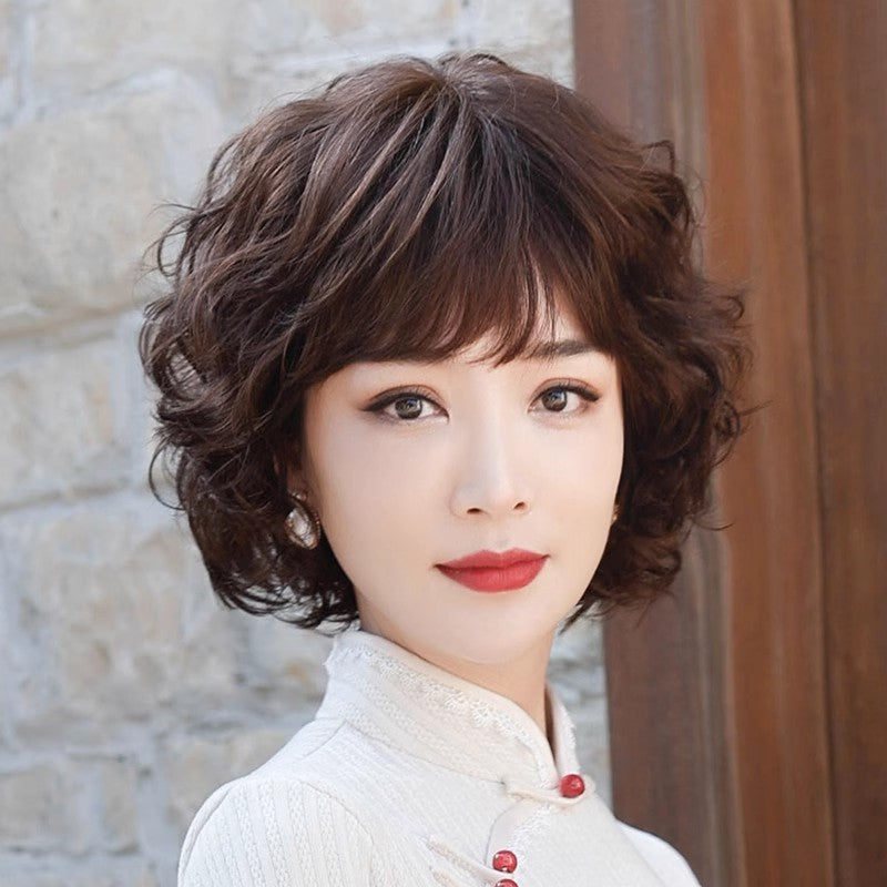 Short Curly Hair Full-head Wig Real Fluffy Breathable