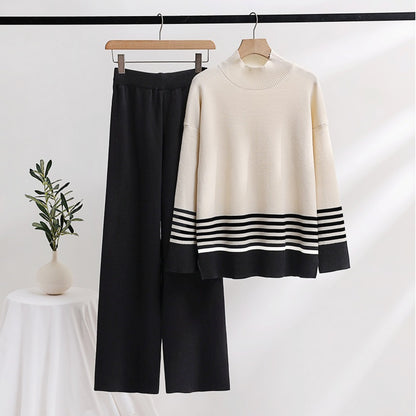 Casual Fashion Set Age-reducing Knitted Top Wide Leg