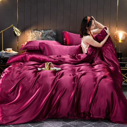 Pure Color Washed Real Silk Quilt Cover Four-piece Set