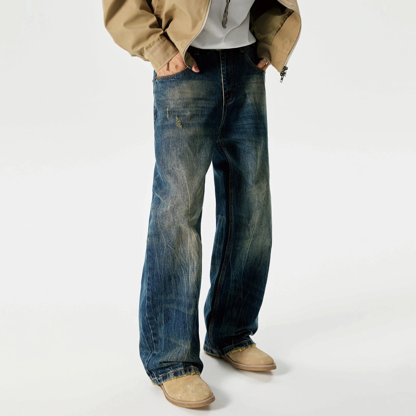 Street Scrape Water Pattern Simple Loose Micro-flared Jeans