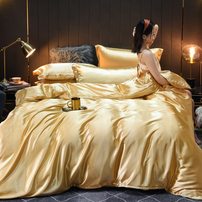 Pure Color Washed Real Silk Quilt Cover Four-piece Set