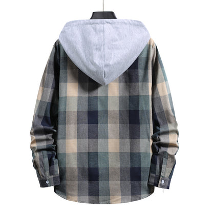 Men's Fashion Plaid Hooded Casual Shirt