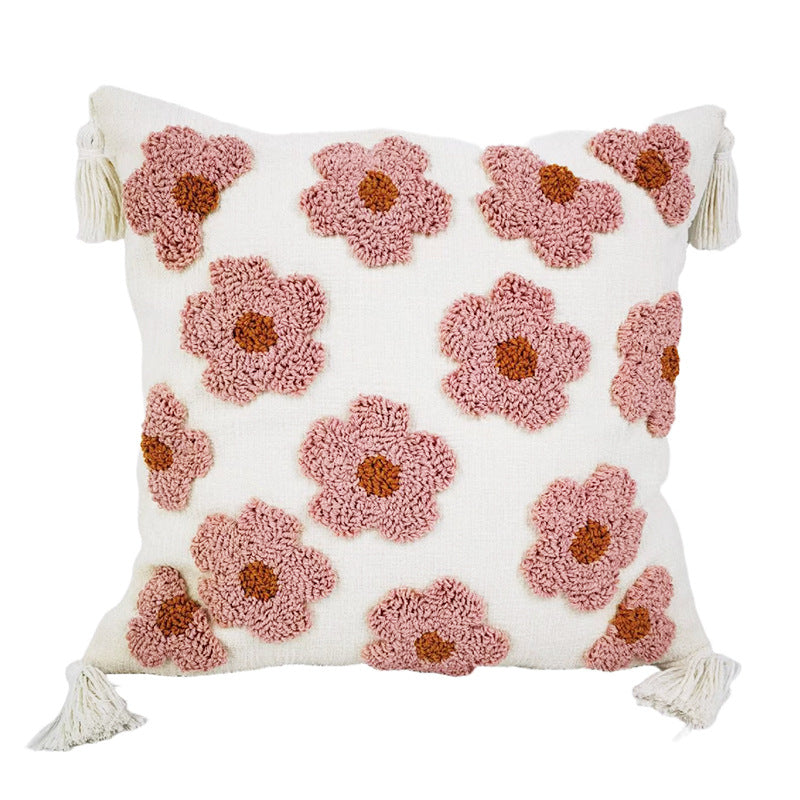 Cartoon Cute Style Small Flower Pillow Cover Tufted Loop