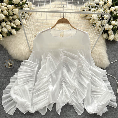 Irregular Ruffled Long-sleeved Chiffon Shirt