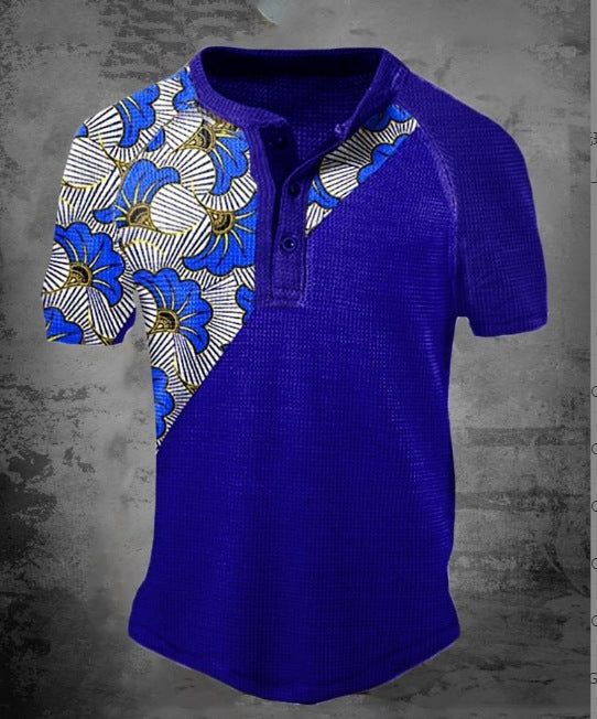 3D Printing Fashion Simple Lapel Button Men's Short Sleeve