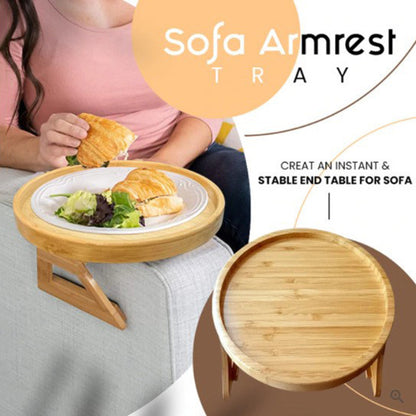 Sofa Handrail Wooden Folding Tray