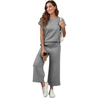 Solid Color Texture Fashion Women's European And American Leisure Two-piece Set