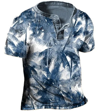 3D Printing Fashion Simple Lapel Button Men's Short Sleeve