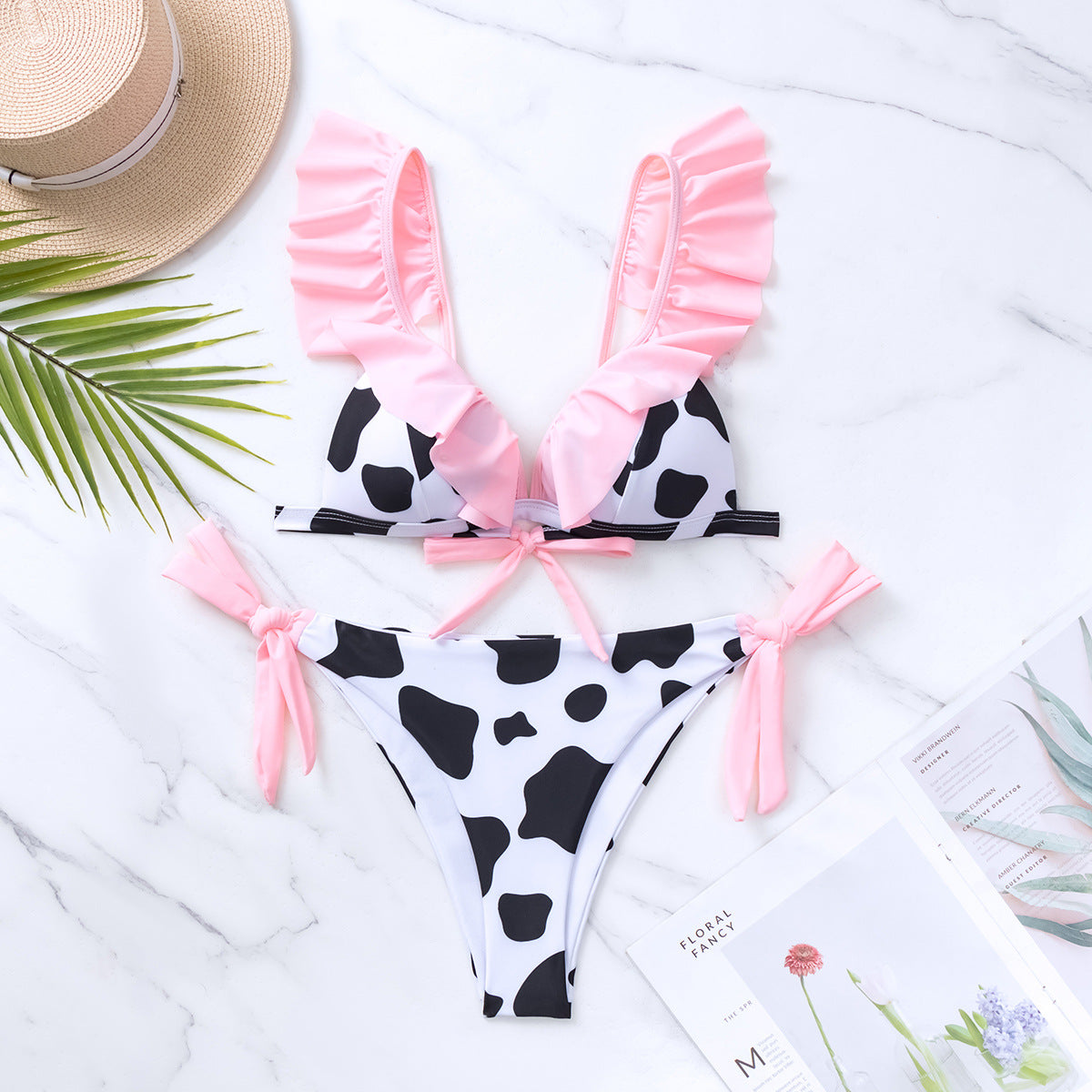New Printed Hard Cup Lace-up Sexy Bikini Swimsuit