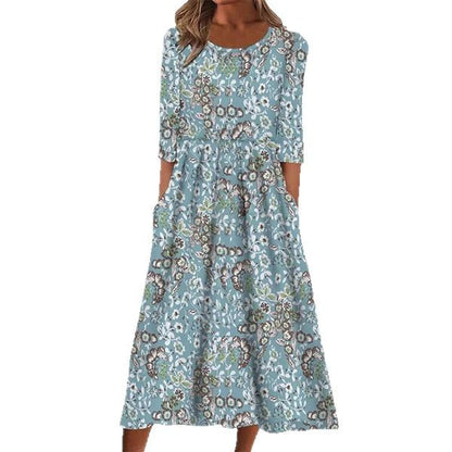 Summer New Mid-waist Women's Round Neck 3D Printing Dress