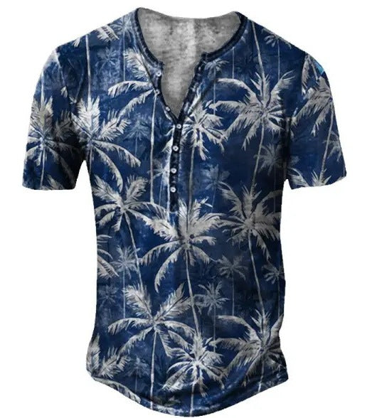 3D Printing Fashion Simple Lapel Button Men's Short Sleeve