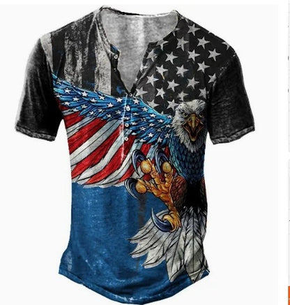 3D Printing Fashion Simple Lapel Button Men's Short Sleeve