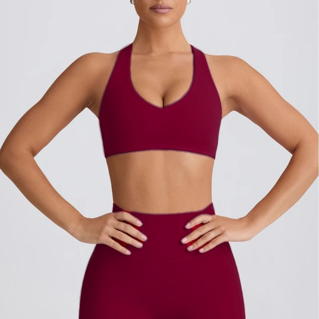 Yoga Suit Peach Hip Nude Feel High Waist Shorts Sports Top Two-piece Set