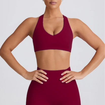 Yoga Suit Peach Hip Nude Feel High Waist Shorts Sports Top Two-piece Set