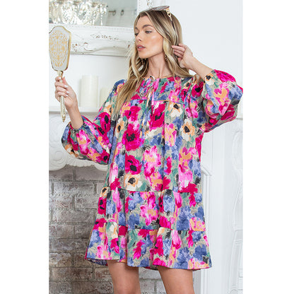 Pullover All-matching Floral Print Dress Women
