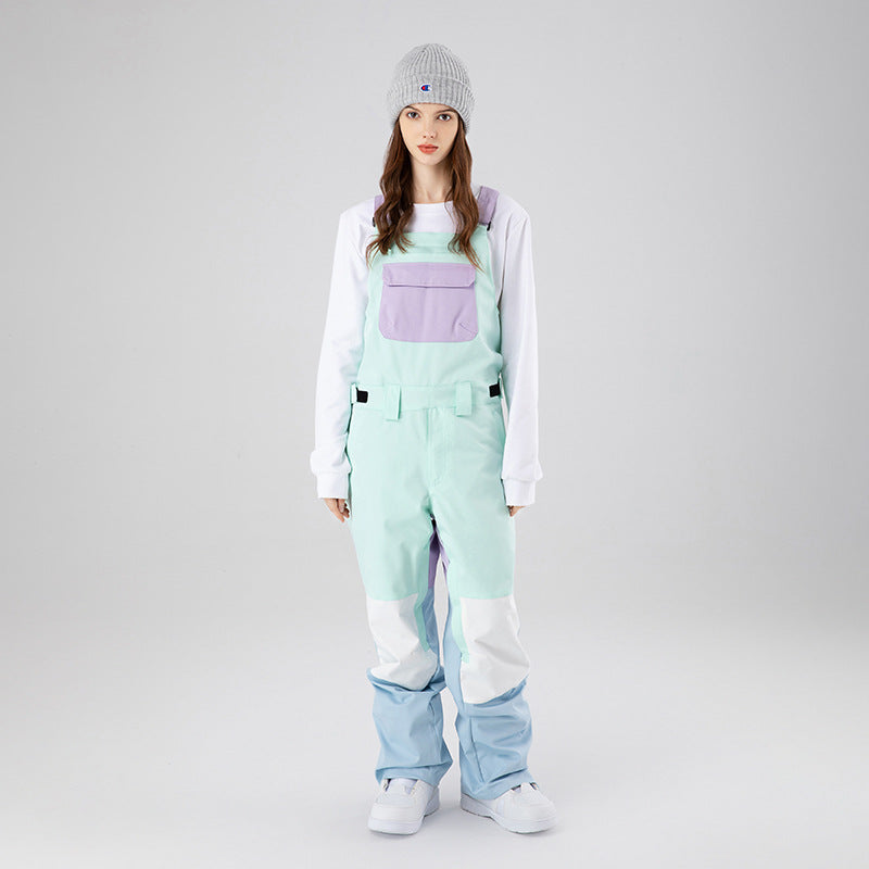 Veneer Strap Waterproof And Hard-wearing Contrast Color Ski Suit