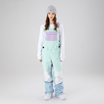Veneer Strap Waterproof And Hard-wearing Contrast Color Ski Suit