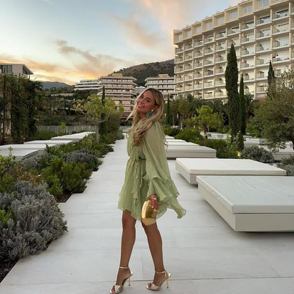 Women's Gentle Chiffon Laminated Ruffled Dress