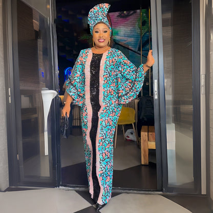 Sequins Dress African Women's Wear Plus Size Printed Loose Long Robe