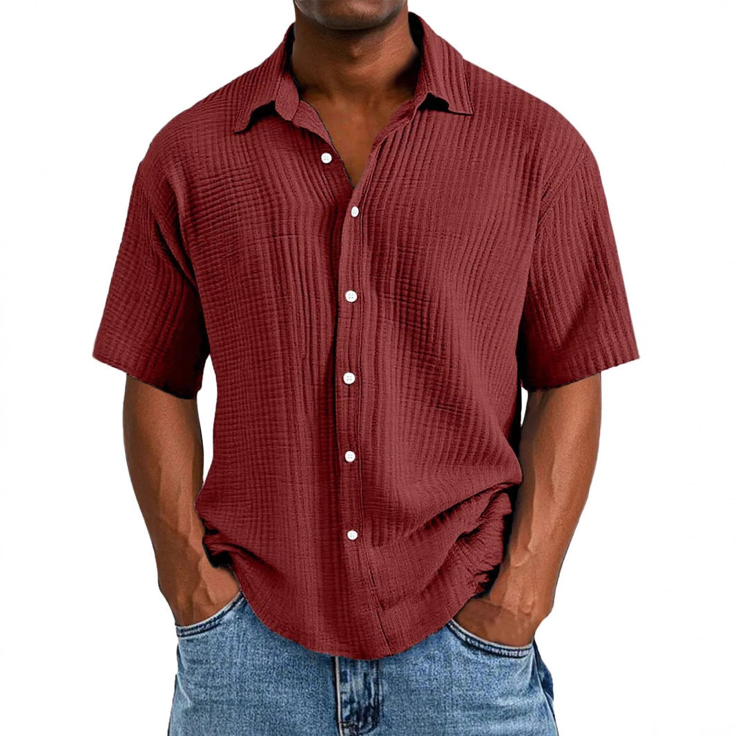 Spring And Summer Men's Short-sleeve Lapel Shirt Double Layer Champray