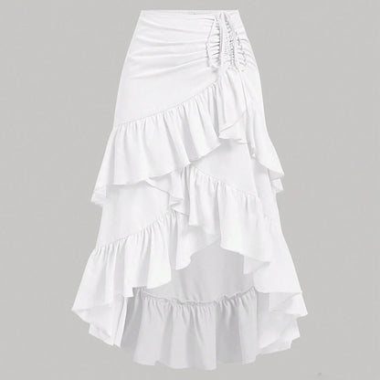 Asymmetric Hem High Waist Tied Lotus Leaf Hem Skirt