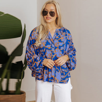 Fashion Floral Print Batwing Sleeve Shirt Women