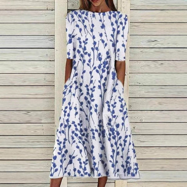 Summer New Mid-waist Women's Round Neck 3D Printing Dress