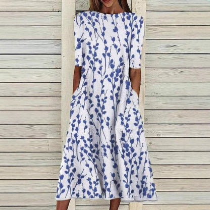 Summer New Mid-waist Women's Round Neck 3D Printing Dress