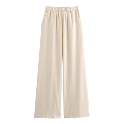 Women's Linen Halter Lace-up Top Vest Elastic Waist Wide Leg Trousers Suit