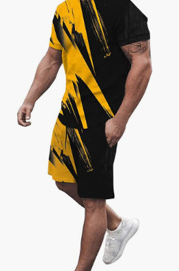 Fashion Personality Men's Casual Printed T-shirt Suit