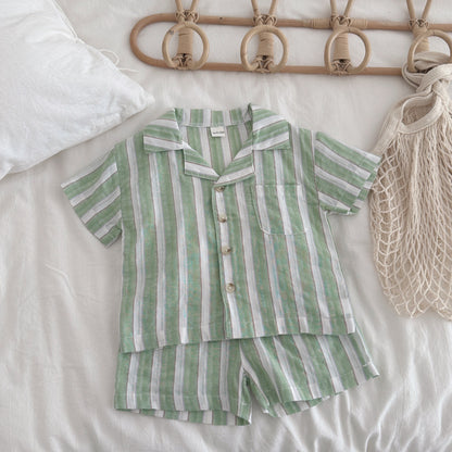 Children's Striped Cool Breathable Short-sleeved Sports Shorts