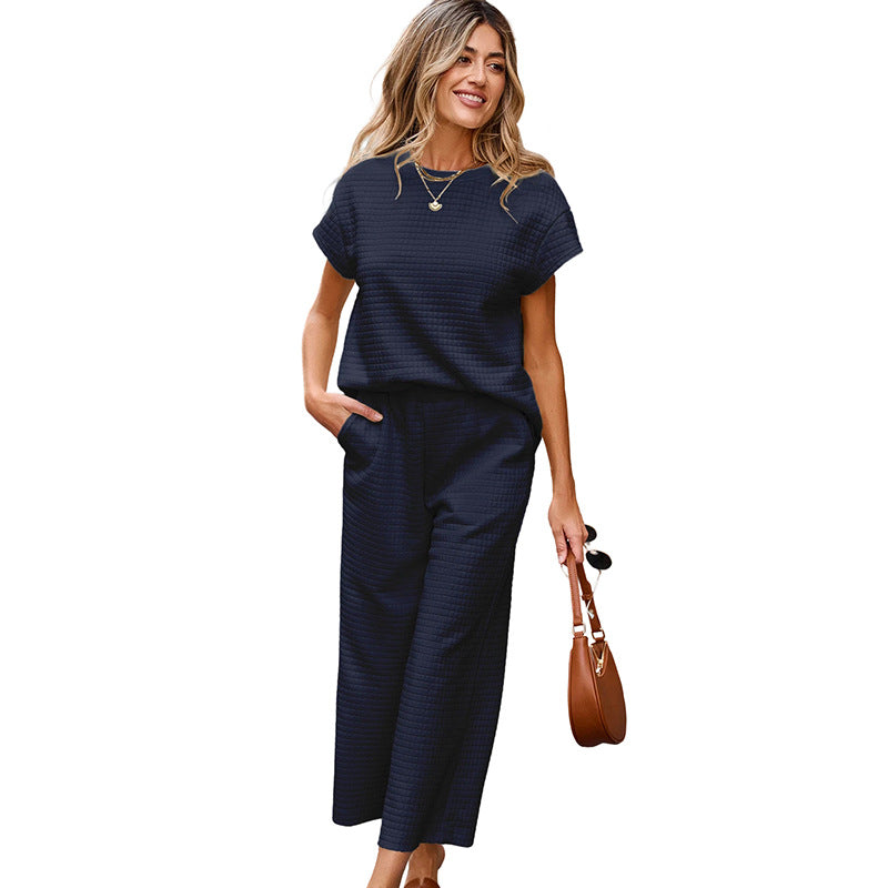 Solid Color Texture Fashion Women's European And American Leisure Two-piece Set