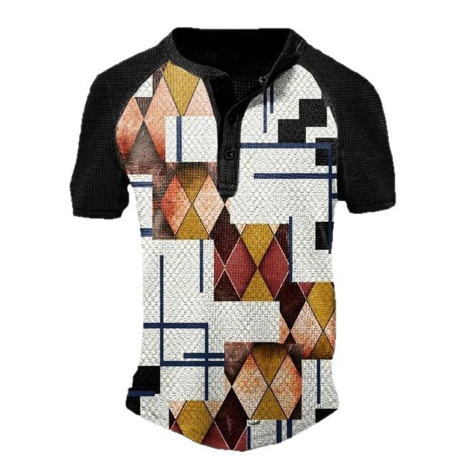 3D Printing Fashion Simple Lapel Button Men's Short Sleeve