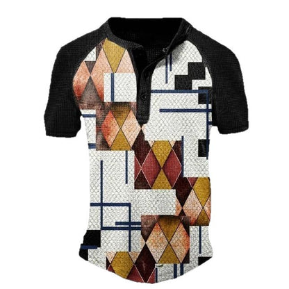 3D Printing Fashion Simple Lapel Button Men's Short Sleeve