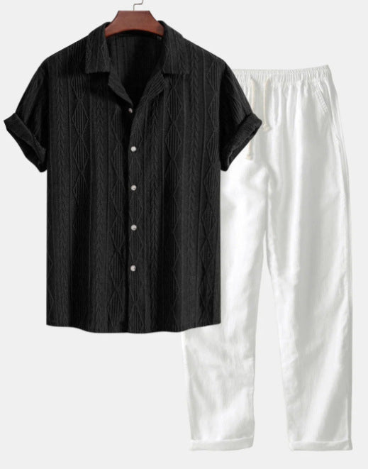 Lapel Casual Short-sleeved Shirt Digital Printing Comfortable Trousers Suit