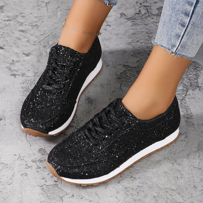 Beautiful Sequin Lace-up Flat Casual Sports Single-layer Shoes Women