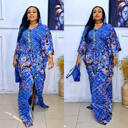 Retro Gown Printed Large Swing Hooded Dress